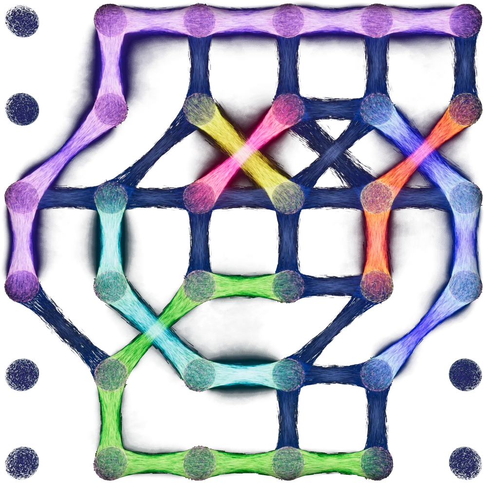 Particle visualisation of a complete graph embedded onto a quantum annealing architecture