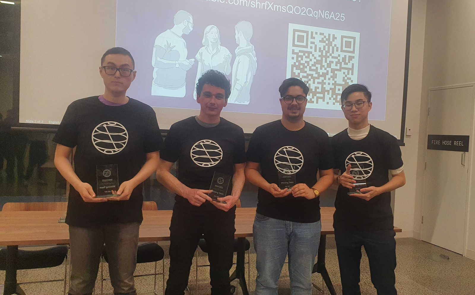 The qMuVi team with their hackathon award